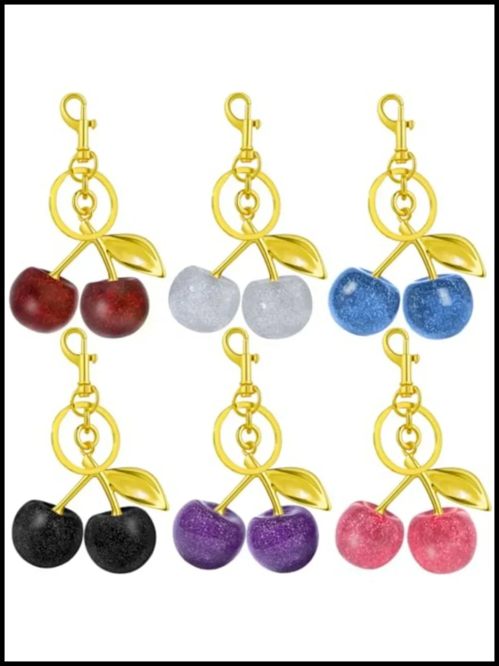 Glitter Cherry Keychain Set Bling Bag Charm for Women Handbag Accessories Resin